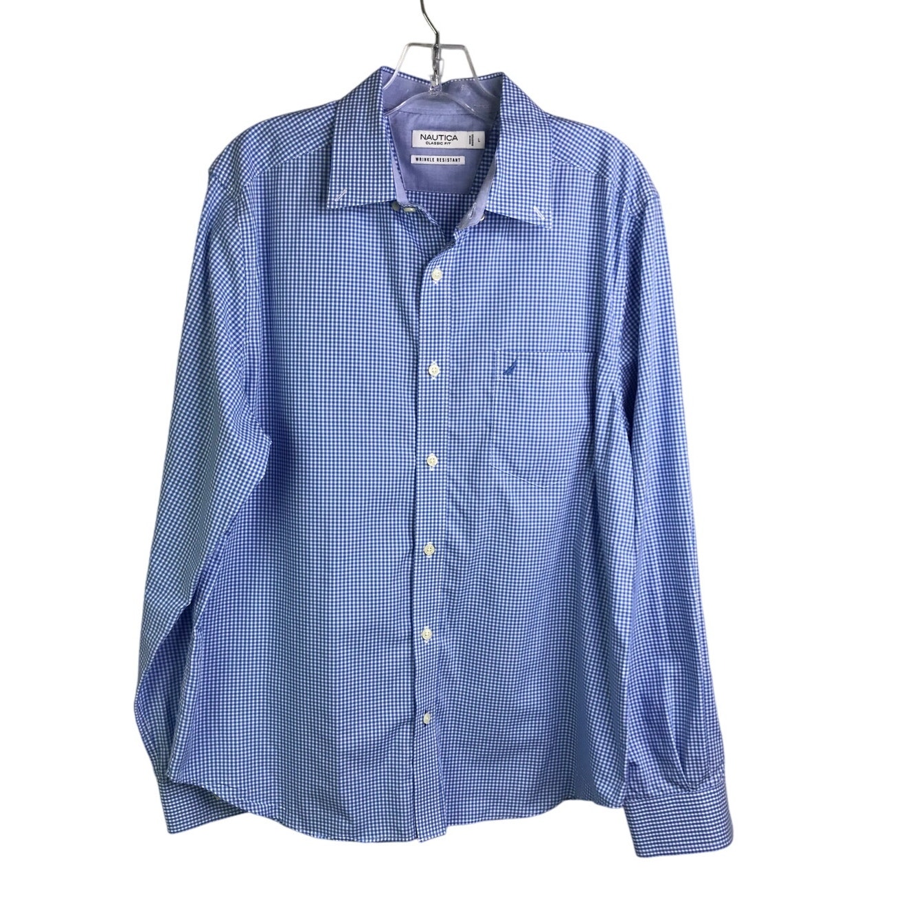 Nautica Button Down Shirt Mens Sz Large Light Blue Wrinkle Resistant Classic Fit